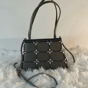 Stylish Metallic Gray Beaded Women’s Shoulder Bag
